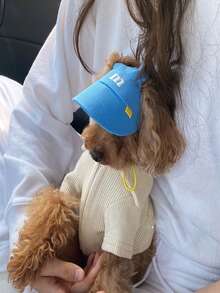 1 件 M 标志粉色狗耳朵夏季太阳帽，可调节透气宠物帽带 M 刺绣，适合中小型犬和猫