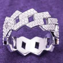 1 Piece Sterling Silver Two-Row Trapezoidal Ring Hip Hop Unisex Jewelry For Birthdays Valentine's Day - Silver - View 8