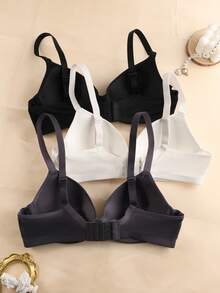 3pcs/Set Women's Solid Color Underwire Push-Up Bra - Unpadded, High Support, Adult - Multicolor - View 2