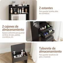 Vanity Table With 3 Adjustable Lighted Mirrors, Vanity Set For Small Spaces, Dressing Table With Folding Panel For Bedroom - Black - View 4