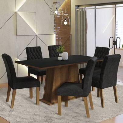  Juego De Comedor Con Mesa Y 6 Sillas Madesa Oxford Color Marron/negro/oxford Diseño De La Tela De Las Sillas Liso