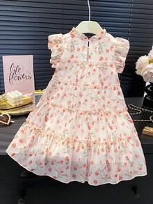 Abito estivo da ragazza con stampa floreale in chiffon, senza maniche, stile principessa - Rosa - Visualizzare 2