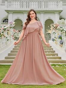 Plus Size Chiffon Minimalist Sexy Asymmetrical Shoulder Bodycon Cocktail Wedding Dress,Bridesmaid Dress - Coral Pink - View 4