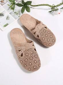 Dép lê nữ bằng nhựa PU thời trang, thoải mái, màu trơn, mũi tròn, kiểu dáng slip-on, nhẹ nhàng, chống thấm nước, cỡ lớn, đế mềm mại, dễ thương, thích hợp cho hoạt động ngoài trời, mùa hè, đi biển, nghỉ mát, dép hở mũi thoáng khí bằng nhựa PU, dép đi trong nhà cho nữ. - màu nâu - Xem 3