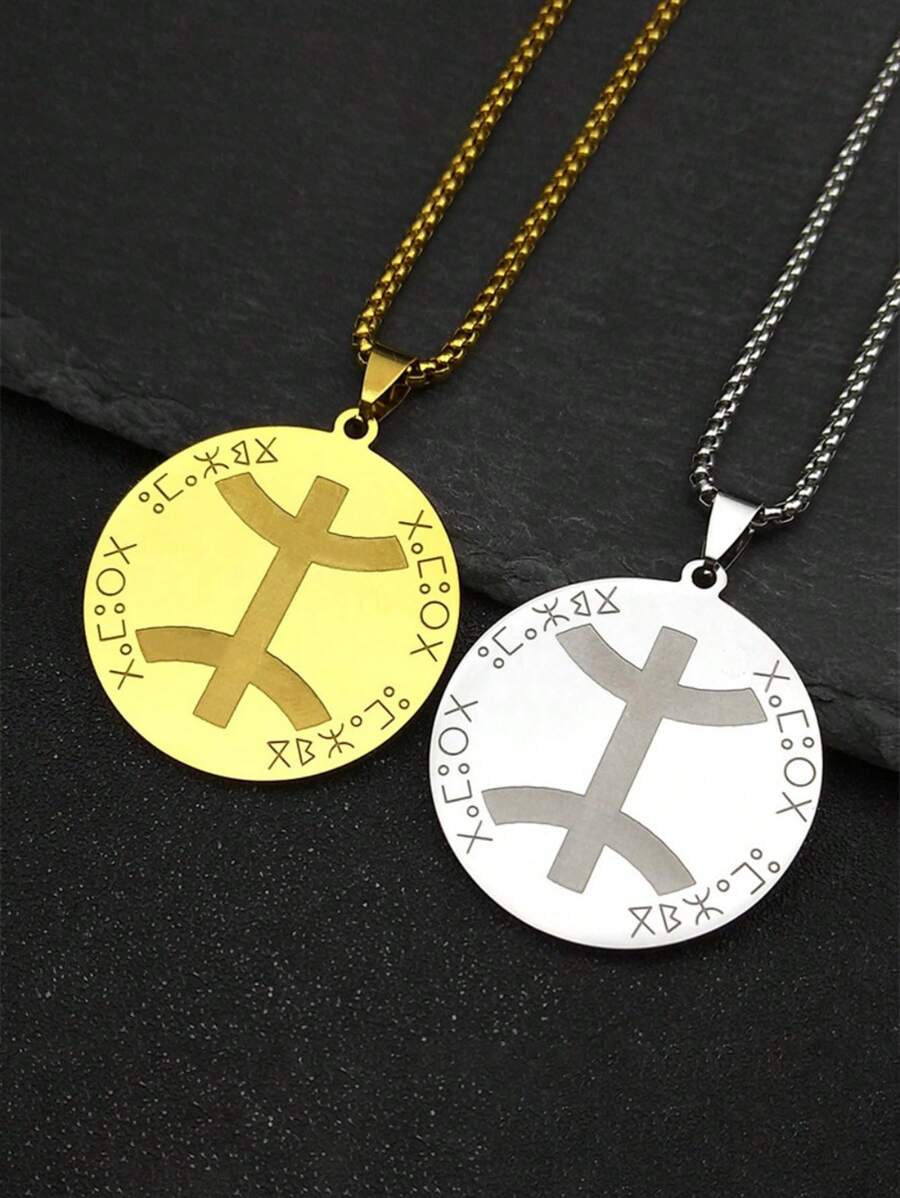 Collana con pendente con simbolo berbero africano per uomo e donna, in acciaio inossidabile color oro/argento, gioiello con catena con lettera amazigh