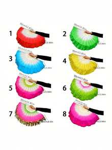 中国短肚皮舞扇子，中式折叠手扇，竹扇面纱，竹舞扇，舞蹈道具，舞蹈扇面纱，人造丝扇子，适用于舞台表演、派对、舞蹈，节日和生日送给朋友和家人的礼物 - 彩色 - 查看 4