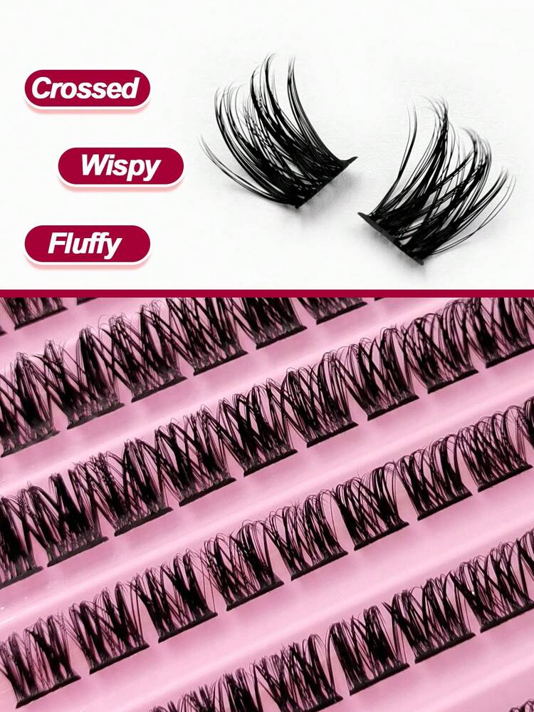 Sibeuna 120pcs D-Curl Fluffy Crossed False Eyelashes, Natural Look, 8-16mm, DIY Lashes, Soft & Fluffy, Lash Clusters, Individual Lashes - D - View 2