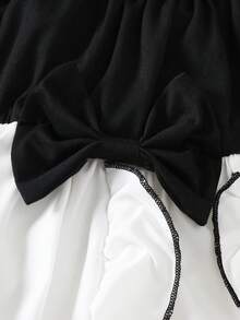 Baby Girl Casual Puff Sleeve Asymmetrical Ruffled Bow Party Dress, Spring/Summer - White - View 4