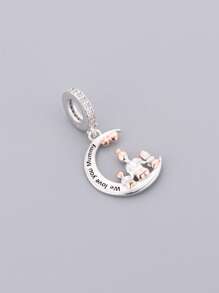 1 pieza Joyería unisex de plata de ley 925 con cuentas de circonita, con el texto "Te amamos mamá", regalo del Día de la Madre