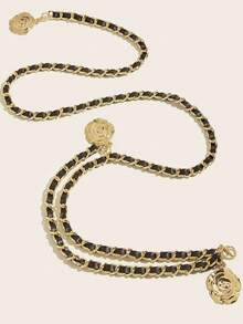1pc Double-Layer Rope Camellia Waist Chain Summer Fall, Autumn, Halloween