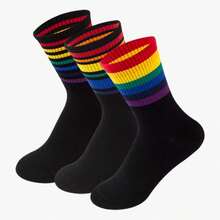 1/3 双男女通用黑白条纹彩虹新奇趣味踝袜，秋季男女适用 - 彩色 - 查看 11