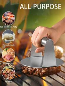 1pc Burger Press,Stainless Steel Smash Burger Press, Burger Smasher With Stainless Steel Handle,Round Hamburger Press,Stainless Steel Hamburger Press Non Stick Burger Maker With Ergonomic Handle,Square Hamburger Press - Silver - View 6