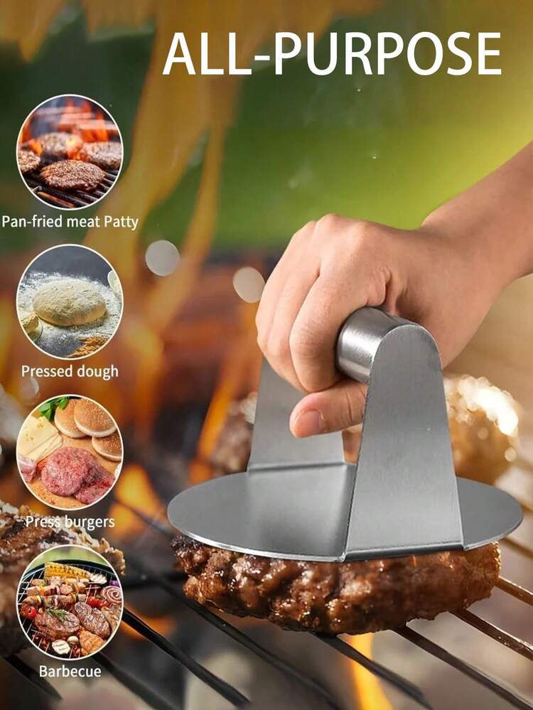 1pc Burger Press,Stainless Steel Smash Burger Press, Burger Smasher With Stainless Steel Handle,Round Hamburger Press,Stainless Steel Hamburger Press Non Stick Burger Maker With Ergonomic Handle,Square Hamburger Press - Silver - View 5