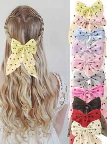 10pcs Random Assorted Women's Starry Sky Pearl Rhinestone Bow Ribbon Lace Bow DIY Accessory For Bag, Clothing, Hair Clip