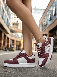 Women's Fashion Contrast Color Splicing Lace Up Casual Low-Top Sneakers, Comfy Versatile Casual Shoes For Daily, Campus, Running