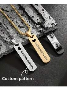 1pc Custom Photo Engraved Stainless Steel Rectangle Pendant Necklace, Memorial/Anniversary Gift Silver,Gold Stylish,Fall Fashion,Contracted,Simple,Casual,Vintage,Unisex Custom,Personalized,Unique Ideal Gifts For Him Girlfriend,Mom,Family,Friends,Grandparents,Her,Boyfriend,Dad For Anniversaries,For Birthdays,For Daily Wear,For Mother's Day,For Valentine's Day,For Graduation,For Weddings,For Grieving Gifts,For Father's Day