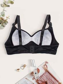 Damen Drahtloser Bügel-BH mit nahtlosem Blumenmuster, komfortabel mit minimalem Seitenspeck, Schwarz