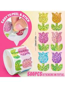 (500 pezzi/rotolo) Rotolo di adesivi olografici a tulipano, adesivi sigillo a forma di fiore colorati laser, adesivi decorativi floreali impermeabili e autoadesivi per buste, diari, feste di compleanno, biglietti di auguri, vacanze, forniture scolastiche, ritorno a scuola