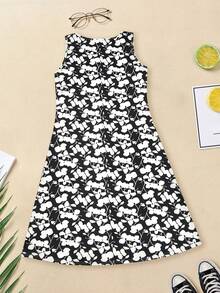 时尚印花无袖连衣裙，轻盈优雅，适合休闲外出、居家、旅行、工作、婚礼、派对、海滩、睡衣等多种场合，黑色夏季款。 - 黑色 - 查看 6