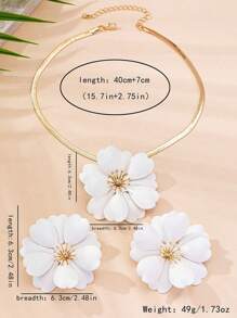 3 件/套女士首饰套装：白色彩绘花朵水晶吊坠项链和耳环，复古优雅时尚配饰，适合度假、旅行、派对、聚会