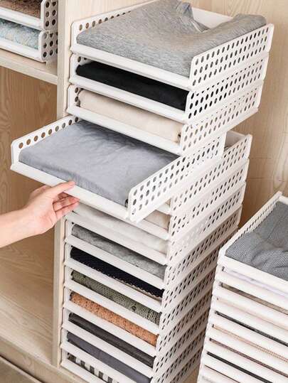 1 pieza Estantería de almacenamiento de gabinete de armario para el hogar de múltiples capas, organizador de cajones de plástico apilables para ropa y pantalones