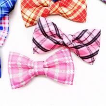 5/10PCS Plaid Dog Collars With Elastic Bands Mixed Colors Dog Bowties Fashion Pet Bow Ties For Dogs And Cats Grooming Accessories - Multicolor - View 2