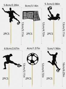 6pcs/Set Black Soccer Goal Cake Toppers, 12pcs/24pcs Pack, World Cup Soccer Match Game Sports Celebration Party Cake Decoration - Black - View 8