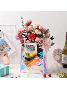 5/10pcs, Rainbow Gradient Plastic Tote Bag - Multifunctional Reusable Party Bag For DIY, Birthday, Wedding Giveaways