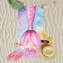 1pc Personalized Mermaid Text Beach Towel, Strong Water Absorption, Suitable For Swimming Pool, Camping, Extremely Comfortable Bathroom Decor SummerTravel Essentials Travel Accessories Beach Essentials