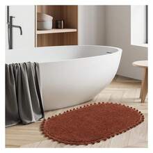 Non Slip Oval Boho Pom Bath Rug For Bathroom Bedroom, Plush Soft Absorbent Washable Shower Mat With Cute Pom Pom Decor, Terracotta 20x30 Inches Microfiber Bath Mat Safe For Kids And Pets - Multicolor - View 4