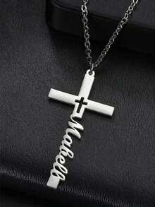 1pc Custom Cross Pendant Necklace With Personalized Name, Cute And Sexy Style, Suitable For Daily Wear And Gift- Perfect For Mother's Day, Birthday Gift,Multi-Functional,Ornamental,Letter,Stylish,Modern,Colorful,Cute,Adorable,Casual,Custom,Personalised,Unique,Customized,Ideal Gifts For Him,Ideal Gifts For Her,Halloween Edit,Back To School Fashion
