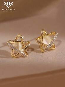 1 对优雅魅力小巧星形镶嵌猫眼石设计耳环，别致的日常佩戴，特殊场合的礼物 - 金黃色 - 查看 2