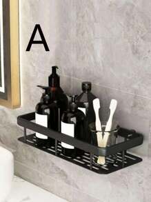 1pc Wall Mounted Punch-Free Bathroom Storage Rack,Shower Caddy Shelf, Bathroom Shower Rack, Stainless Steel Suction Cup Toilet Rack, Toilet Organizer Rack