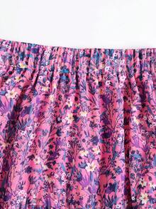 EARO 女式海军蓝碎花 A 字裙，高腰休闲宽松度假优雅设计拼布喇叭裙，春秋