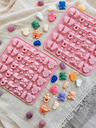 1 件 35 腔 7 种图案硅胶服装、熊、瓶子、脚印巧克力/糖果模具 DIY 适用于生日派对蛋糕装饰、烘焙配件