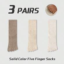3 pares de calcetines de media caña de algodón de color liso, cómodos, con separador de dedos para mujeres, antibacterianos, resistentes al olor, que absorben la humedad, de estilo deportivo y de moda, adecuados para primavera/verano, otoño