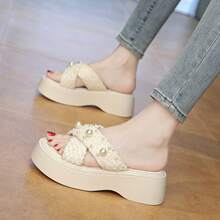 Women's Fashion Full Match Spring/Summer Outdoor Beach Non Slip Comfortable Breathable Casual Thick Bottom Height Raising Sandals - Beige - View 5