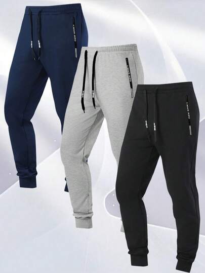 Calça de moletom masculina com cordão, 1 peça, calça esportiva fina com cintura elástica, respirável e minimalista