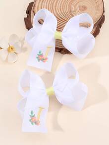 2 piezas Clips para el cabello con bordado floral lindo de 26 letras y lazo, accesorios para el cabello tipo pato para niñas, adecuados para decoración diaria - Multicolor - Ver 30