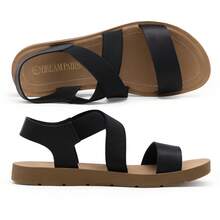 Women's Open Toe Elastic Ankle Strap Flat Summer Sandals - 黑色 - 查看 5