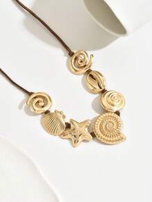 1 件新款夏季海洋主题女士项链，复古波西米亚风格手工编织绳海螺壳设计吊坠项链，百搭日常配饰和礼物