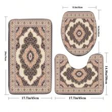 3pcs Colorful Pattern Soft Toilet Mat, Bathroom, Toilet, Bedroom Floor Mat