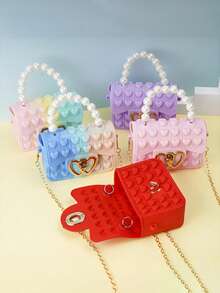 [Small] 1pc Girls Silicone Jelly Bag, Dual-Sided Bubble Heart Shaped Crossbody/Coin Purse, Suitable For Daily Use - Multicolor - View 4