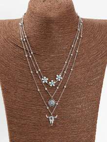 3pcs/Set Vintage Western Style Faux Turquoise Necklace Set - Multicolor - View 3