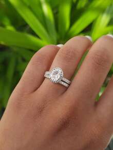 Stylever A Set Of 925 Sterling Silver Light Luxury Oval Double Layers Ring Suitable For Women Match Daily Outfits Party Accessory Ladies High Quality Ring Fine Jewelry Gift - Style 1 - View 4