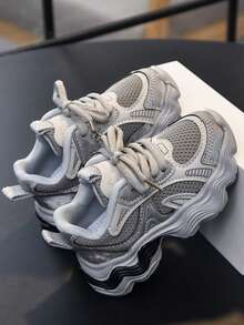 1 Pair Of 2025 Fashionable New Children's Sports Shoes, Suitable For All Seasons, Casual Shoes For Boys And Girls, Running Shoes Suitable For Daily Travel And Campus Activities, Baby Walking Shoes, Lightweight, Wear-Resistant, Anti Slip - Grey - View 5