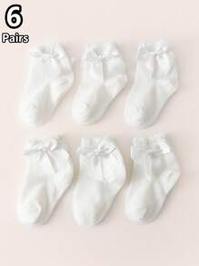 6 perechi de șosete adorabili pentru bebeluși cu fundă și dantelă - șosete super moi pentru fetițe mici, șosete drăguțe pentru fetițe (0-36 luni)
