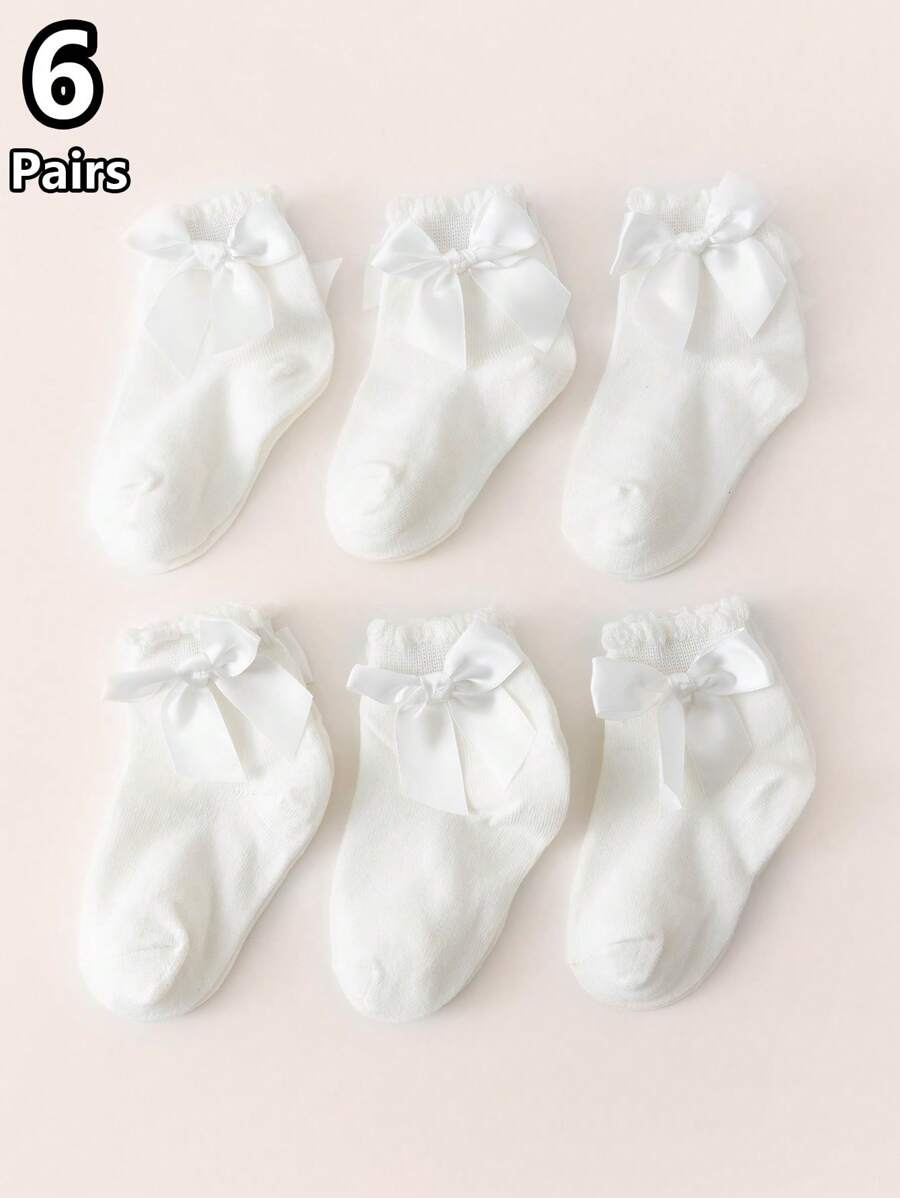 6 perechi de șosete adorabili pentru bebeluși cu fundă și dantelă - șosete super moi pentru fetițe mici, șosete drăguțe pentru fetițe (0-36 luni)