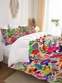 Juego de ropa de cama de 3 piezas con estampado floral colorido (1 funda nórdica y 2 fundas de almohada) de plumón suave y transpirable, adecuado para todas las estaciones