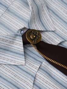 Camisa asimétrica a rayas/blanca/negra con lazo: combina estilos vintage western, retro y casual, y es muy adecuada para mujeres fashionistas en ocasiones diarias y de citas, así como para estudiantes que regresan a la escuela y fiestas en el campus. - Azul y blanco - Ver 4